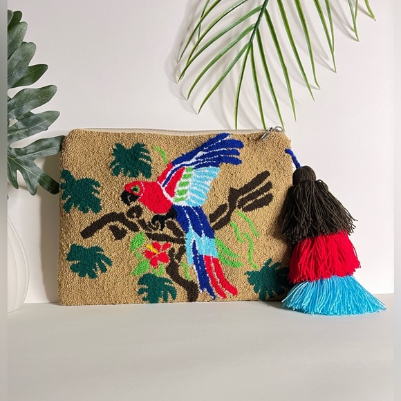 Multi-Purpose Handwoven Tropical Bird Bag -  Colorful Wayuu Macaw Sleeve Cover - Picture 1 of 9